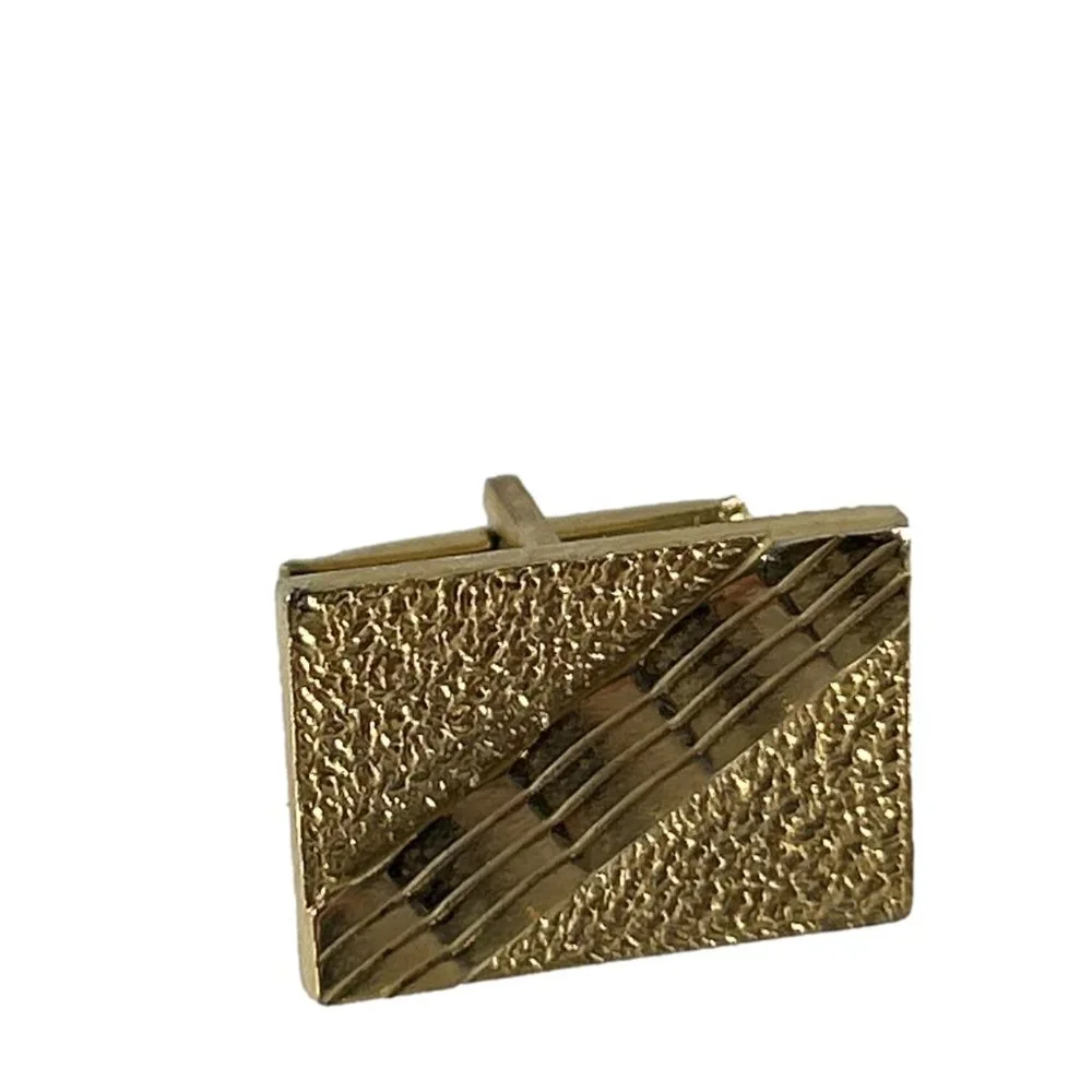 Vintage Gold Tone Textured Cufflinks Rectangles Wedding Prom Unbranded Geometric